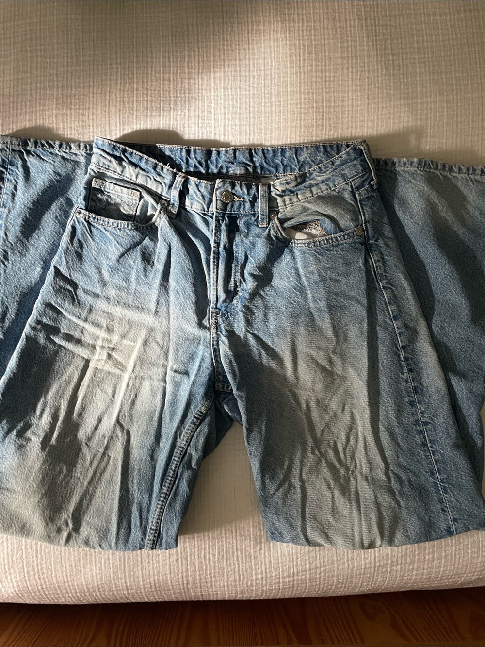 H&M Wide Leg Light Blue Distressed Denim Jeans